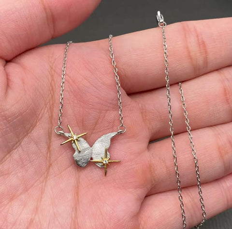 Stars Butterfly Silver-Plated Charm Necklace