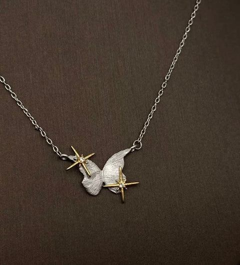 Stars Butterfly Silver-Plated Charm Necklace