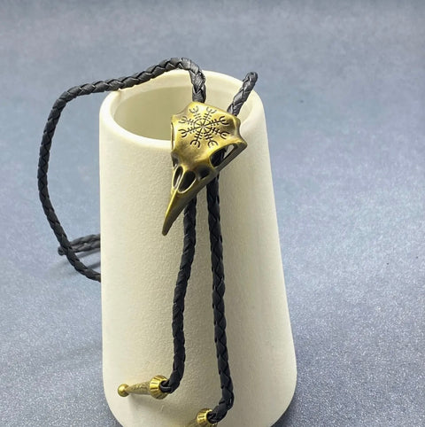Crow Skull Rope Bolo Necklace