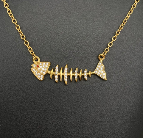 Fishbone 18K Gold Plated Stainless Steel Necklace