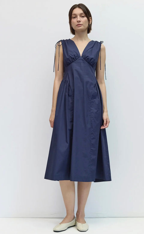 The Adelyn Dress | V Neck Poplin Midi Dress