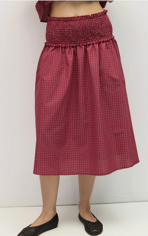 The Camryn Skirt | Plaid Smocked Waist Midi Skirt
