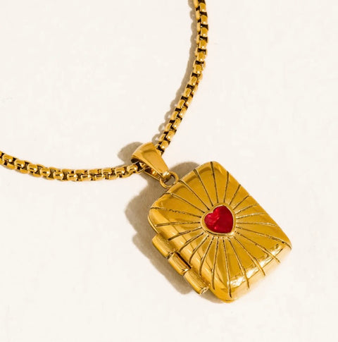 Gold Non-Tarnish Heart Locket Pendant Necklace