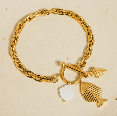 FishBone 18K Gold Shell Chain Bracelet