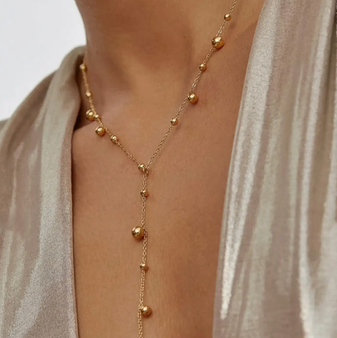 Beaded 18k Y Lariat Necklace