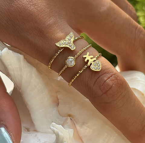 Islaire Gold Sea Life Adjustable Ring Set