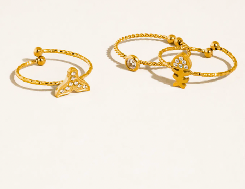Islaire Gold Sea Life Adjustable Ring Set