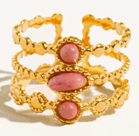 Pink Posh Gold Tri-layer Adjustable Stone Ring
