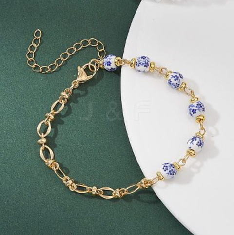 Floral Porcelain Bead Bracelet