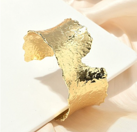 Gold Plated Raw Textured Bangle Bracelet