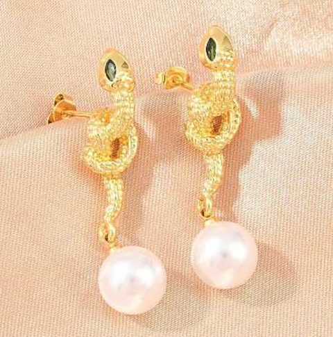 Pearl Dangle Snake Earrings