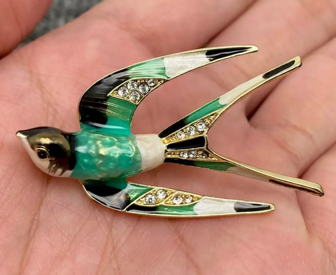 Rhinestone Enamel Swallow Brooch
