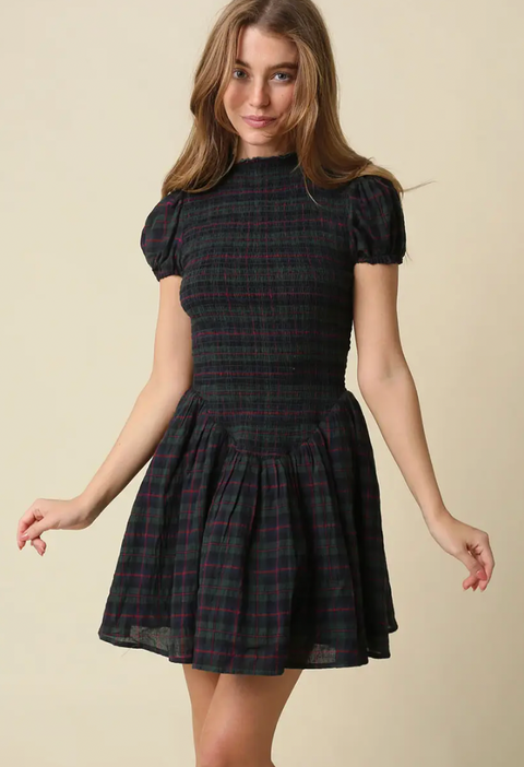 Rowan Plaid Smocked Mini Dress