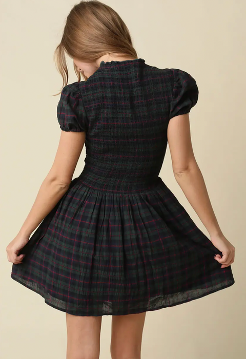 Rowan Plaid Smocked Mini Dress
