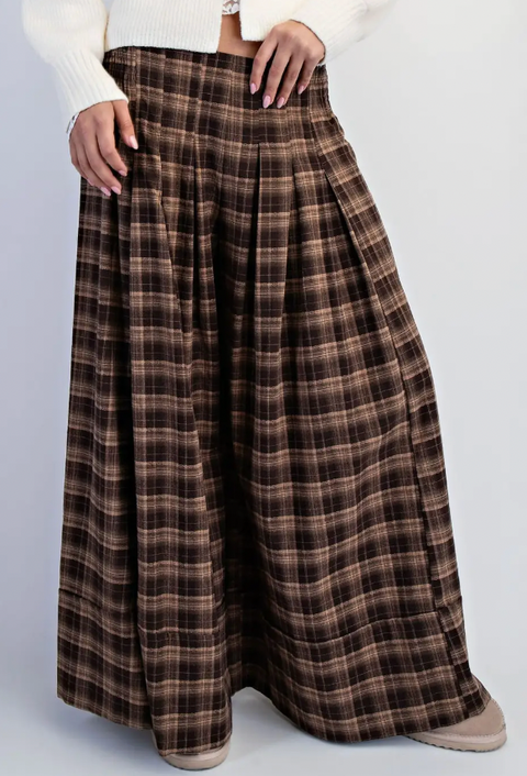 Low Waisted Plaid Wide Leg Pants