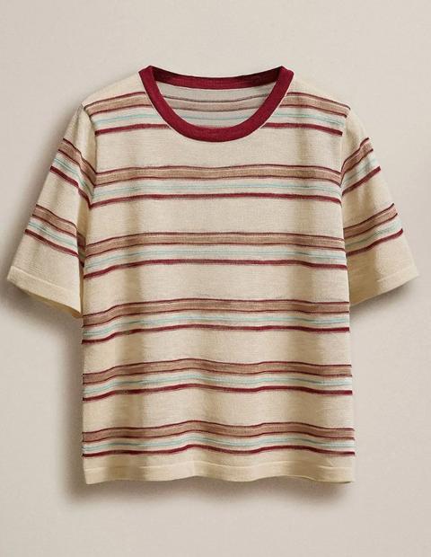 Striped Ringer Tee with Crew Neck