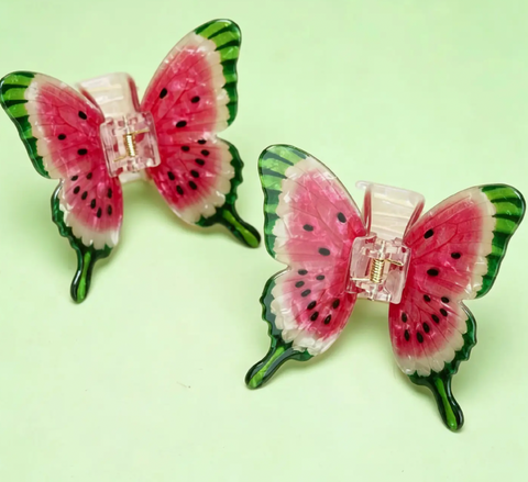 Watermelon Print Butterfly Hair Claw