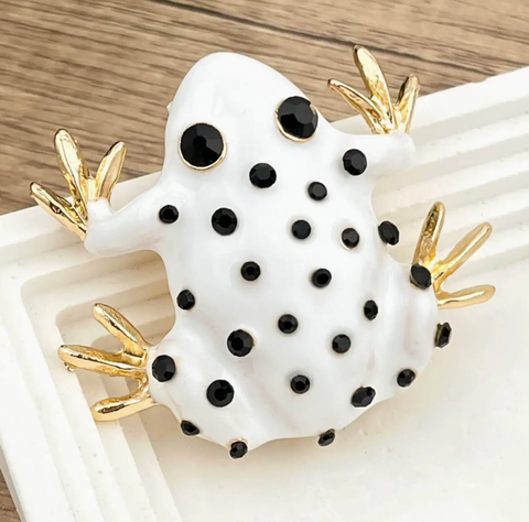 Frog Brooch with Black Rhinestones