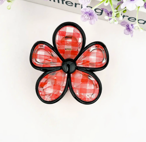Plaid Flower Hair Claw Clip