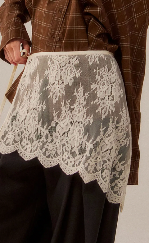 Sheer Floral Lace Layering Wrap Apron Mini Skirt