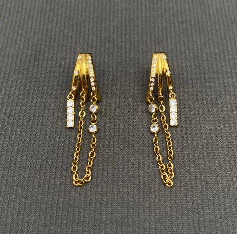 Zircon Inlaid Chain Fringe Stud Earrings