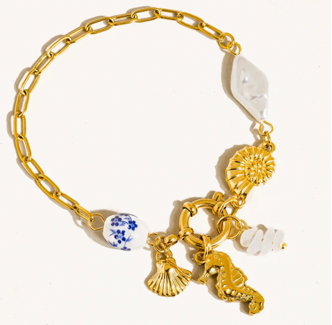Cecily Seahorse Seashell Charm Bracelet