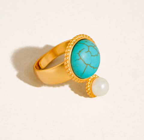 Chanson Vintage Turquoise Pearl Statement Ring