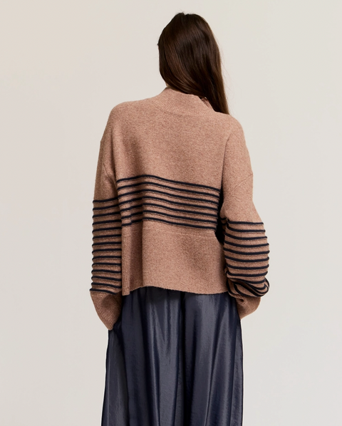 High Neck Stripe Wide Hem Sweater