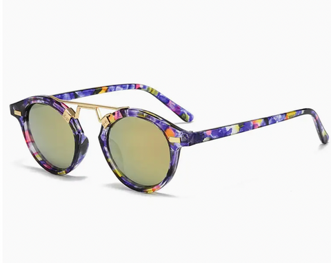 Round-Frame Flower Print Sunglasses