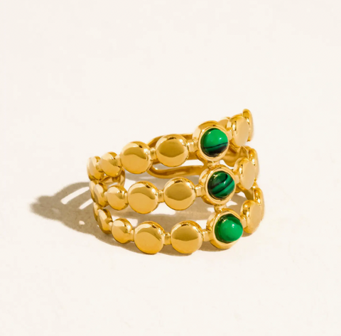 Quest 18K Gold Non-Tarnish Stone Beaded Ring - Green