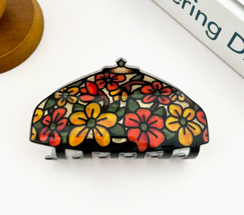 Vintage Floral Stained Glass Lamp Shade Acrylic Hair Claw