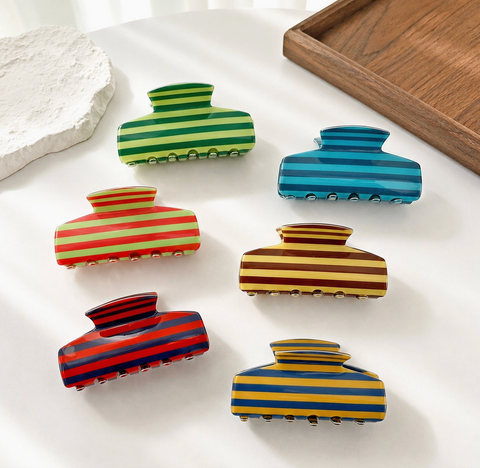 Color Block Stripe Acrylic Hair Claw Clip