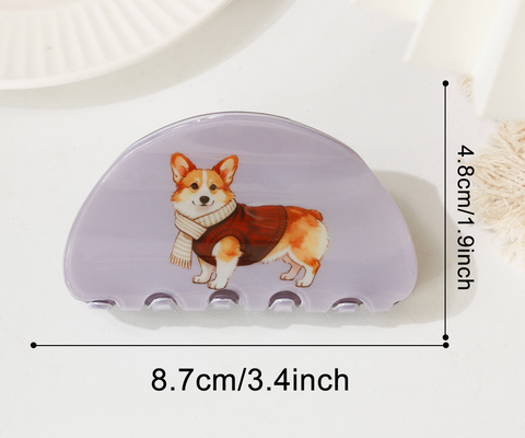 Dog Half Moon Acrylic Hair Claw Clip