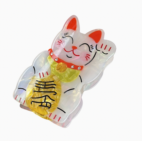Lucky Cat Acetate Animal Hair Claw Clip