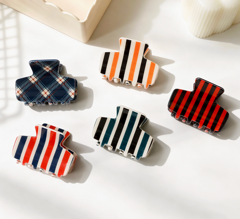Minimal Grid Stripe Acrylic Hair Claw Clip