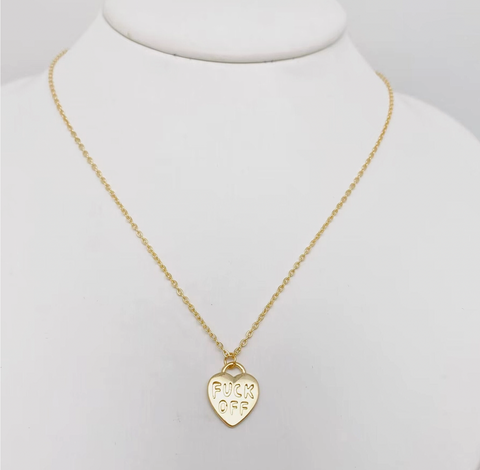 "Fuck Off" Gold Plated Heart Pendant Necklace
