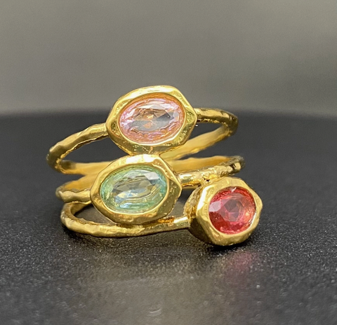 Colored Zircon Hollow 18K Gold Plated Stainless Steel Ring