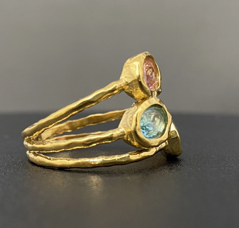 Colored Zircon Hollow 18K Gold Plated Stainless Steel Ring