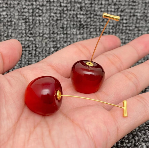 Cherry Charm 18K Gold Plated Ss Earrings
