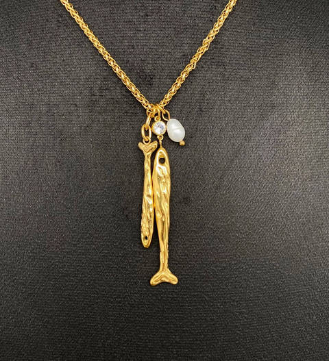 Double Fish Charm 18K Gold Plated S.Steel Necklace