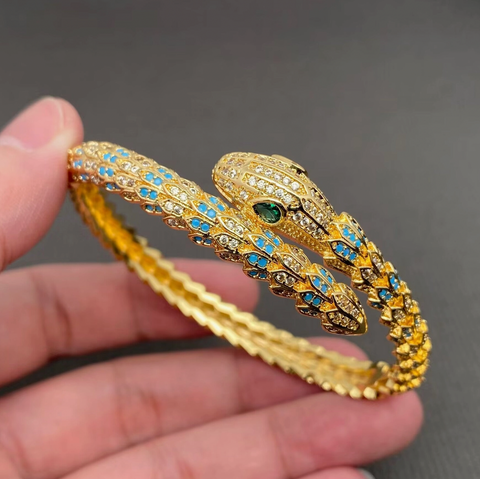 Rhinestone 18K Gold Plated Snake Bangle