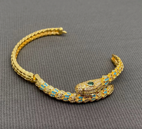 Rhinestone 18K Gold Plated Snake Bangle