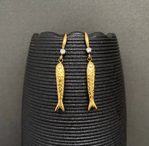 Fish Rhinestone Gold Plated Stainless Steel Dangle Earrings