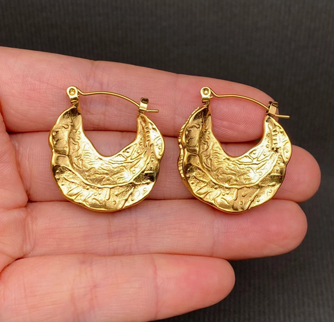 Leaves 18K Gold Plated Hoop Earrings