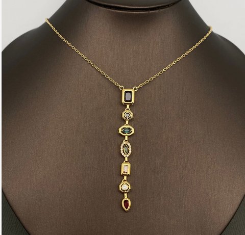 Multi-Color Geometric Zircon 18K Gold Plated Necklace