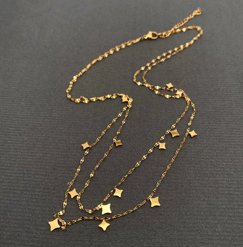 Stars Golden S.Steel Double-Layer Necklace