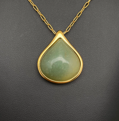 Green Jade Inlaid 18K Gold Plated S.Steel Necklace