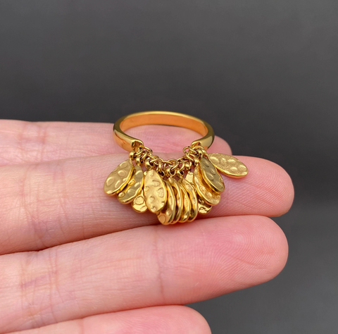 Hammer Texture Fringe 18K Gold Plated Ring
