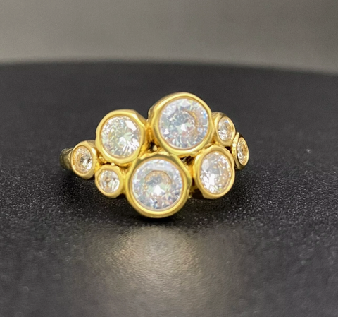 Multi Round Zircon Inlaid 18K Gold Plated Ring