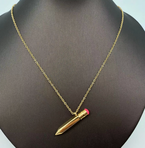 Openable Pencil Stainless Steel Pendant Necklace